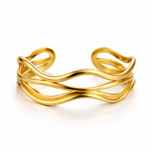 premium gold finish | elegant gold finish adjustable wave cuff bracelet for women | premium designer artificial jewellery