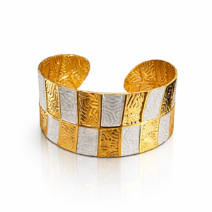 premium gold finish |luxury gold & silver tone wide adjustable cuff bracelet – textured designer