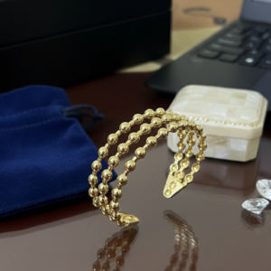 premium gold finish | adjustable gold plated beaded bracelet for women & girls | trendy open cuff artificial jewellery | party, wedding & daily wear