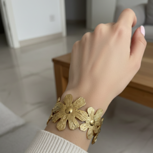premium gold finish |elegant floral gold tone adjustable bracelet for women | premium designer statement jewelry