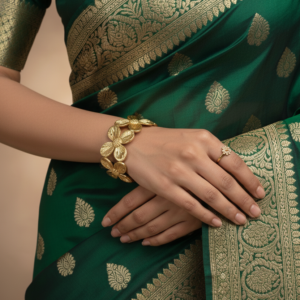 premium gold finish |elegant floral adjustable bracelet for women | gold tone designer open cuff