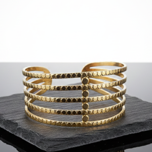 premium gold finish |elegant gold tone multi layer adjustable bracelet for women | open cuff designer kada