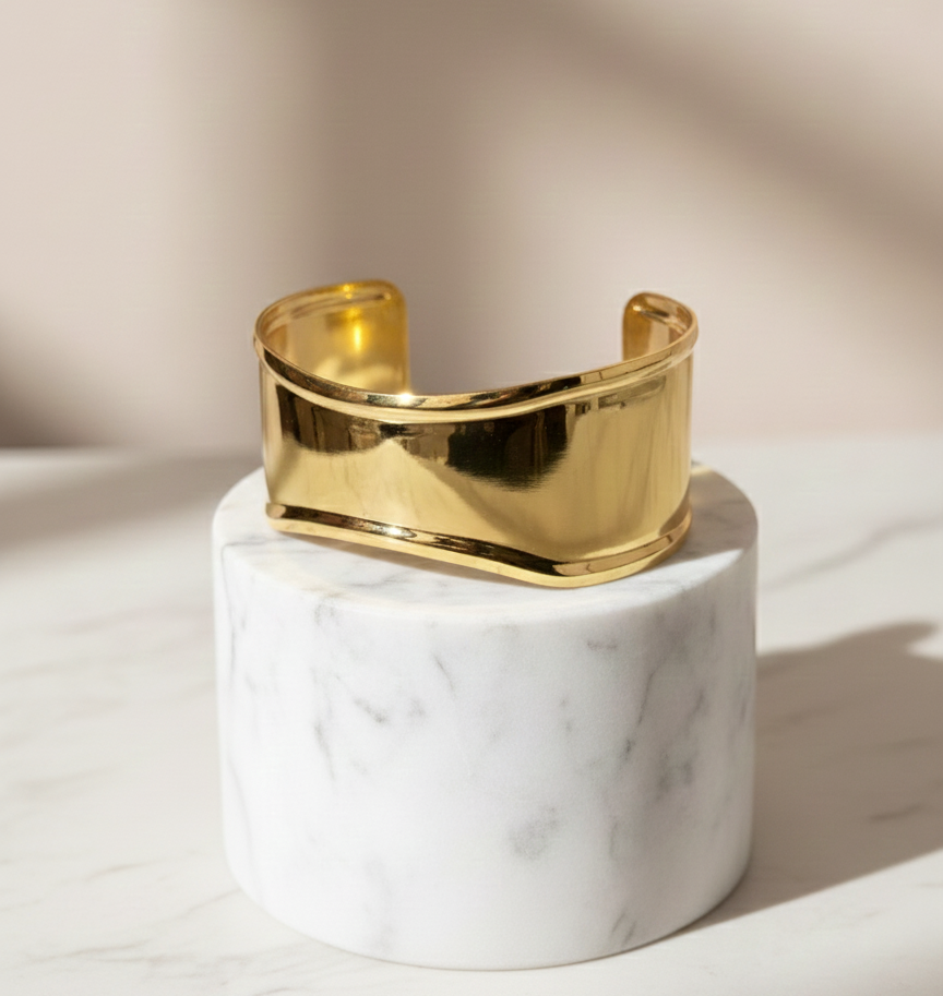 premium gold finish |elegant gold finish adjustable cuff bracelet for women – minimal statement fashion jewelry