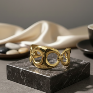 premium gold finish |elegant gold tone adjustable bracelet for women | modern statement open cuff bracelet