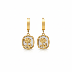 premium gold finish | rose charm drop hoop earrings – gold stainless steel