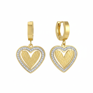 premium gold finish | heart drop hoop earrings – gold stainless steel with crystal border