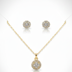 premium gold finish | gold plated round crystal pendant necklace set with stud earrings for women