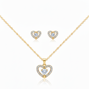 premium gold finish | gold plated heart crystal pendant necklace set with matching stud earrings for women