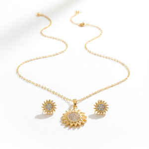 premium gold finish | gold plated sunflower pendant necklace with matching stud earrings for women