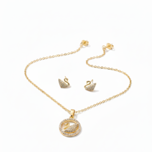 premium gold finish | gold plated crystal swan pendant necklace set with matching stud earrings for women