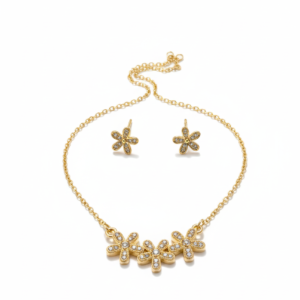 premium gold finish |gold plated floral crystal pendant necklace set with matching flower stud earrings for women