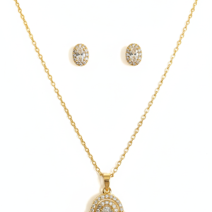 premium gold finish | gold plated oval crystal pendant necklace set with stud earrings for women