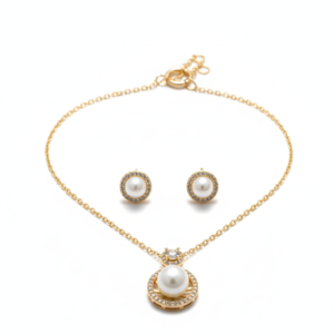 premium gold finish | gold plated pearl pendant necklace set with crystal stud earrings for women