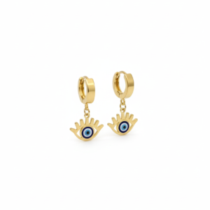 premium gold finish |evil eye charm huggie hoop earrings