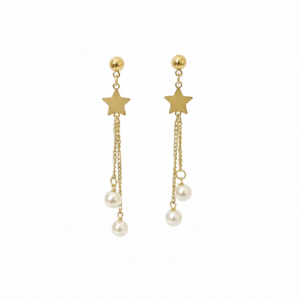 premium gold finish | star & pearl drop earrings