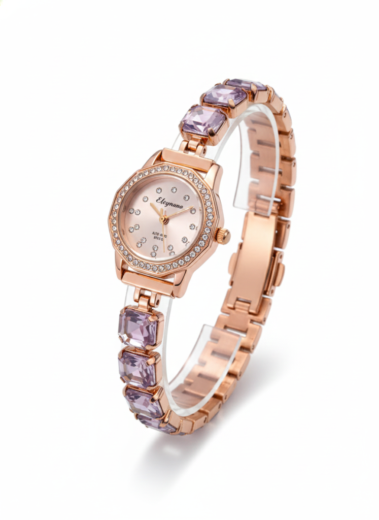 rose gold crystal bracelet watch for women