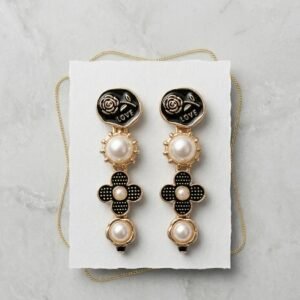 black pearl designer hair pins set | gold tone floral & heart hair clips