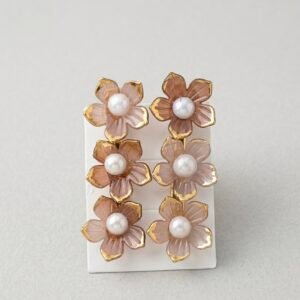 brown floral pearl hair pins set | gold edge flower hair clips
