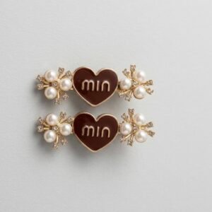 designer pearl heart hair pins set | gold crystal floral hair clips