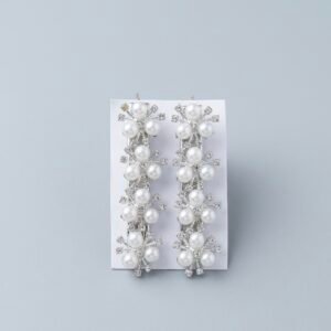 elegant pearl crystal hair pins set | long floral rhinestone hair clips