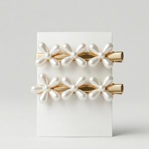 elegant pearl flower hair pin set | gold plated floral hair clips