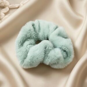 pastel blue fur hair scrunchie | soft fluffy hair tie