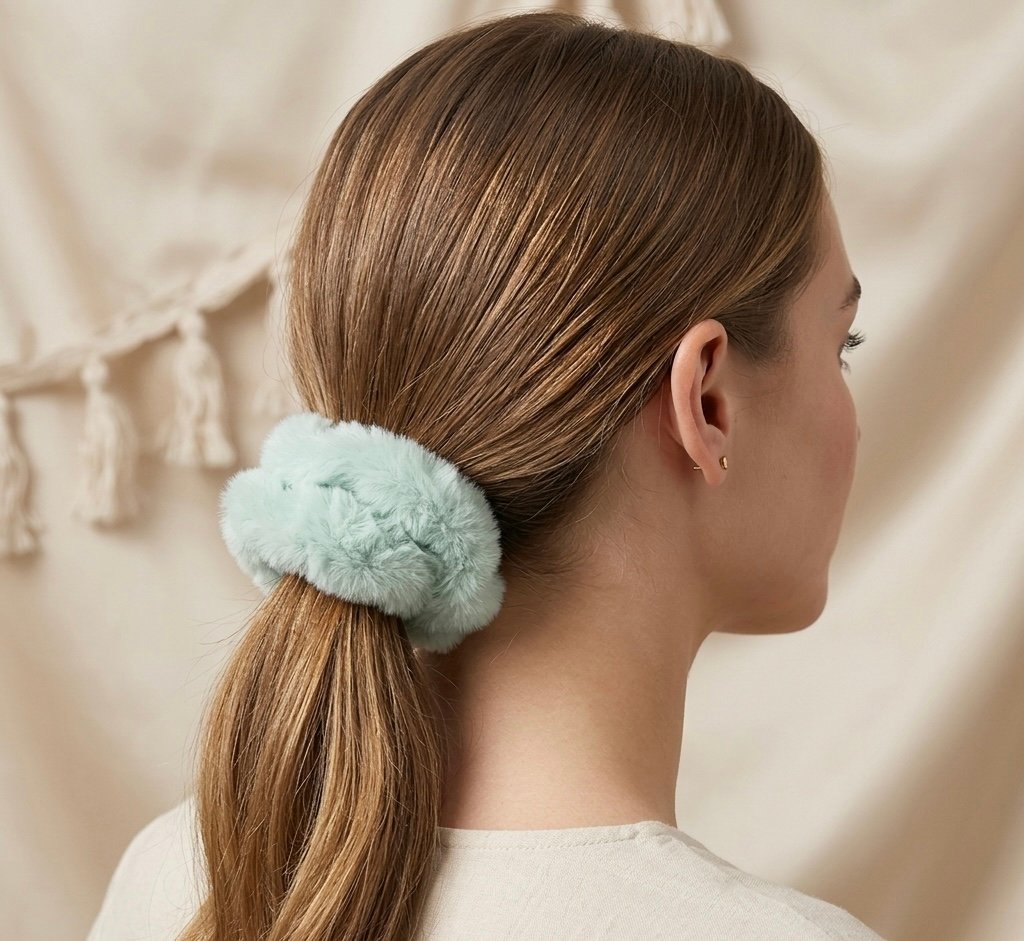 pastel blue fur hair scrunchie | soft fluffy hair tie pastel blue fur hair scrunchie | soft fluffy hair tie