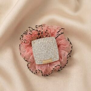 pink rhinestone hair scrunchie | elegant crystal hair rubber band