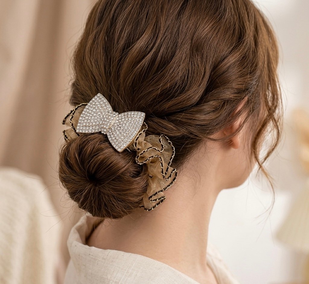 gold rhinestone bow hair rubber band | elegant crystal hair tie for women & girls gold rhinestone bow hair rubber band | elegant crystal hair tie for women & girls