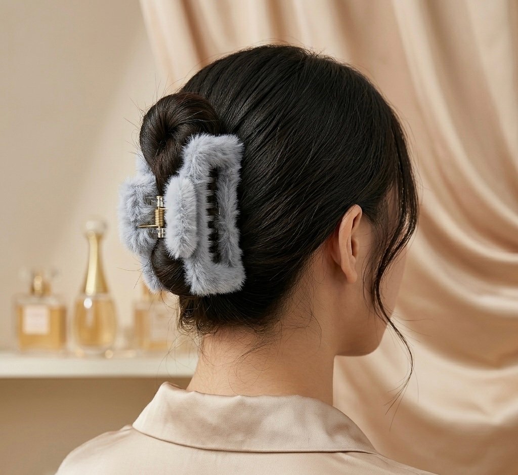 soft faux fur hair claw clip | fluffy hair clutch blue soft faux fur hair claw clip | fluffy hair clutch blue
