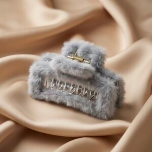 soft faux fur hair claw clip | fluffy hair clutch blue