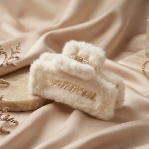 soft faux fur hair claw clip | fluffy hair clutch white
