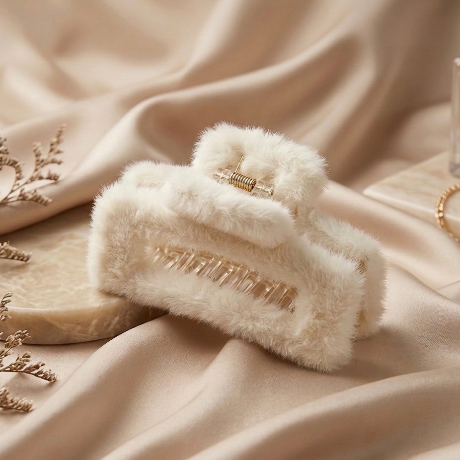 soft faux fur hair claw clip | fluffy hair clutch white soft faux fur hair claw clip | fluffy hair clutch white
