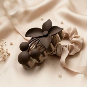 dual tone brown floral hair clutcher | matte finish strong grip hair clip