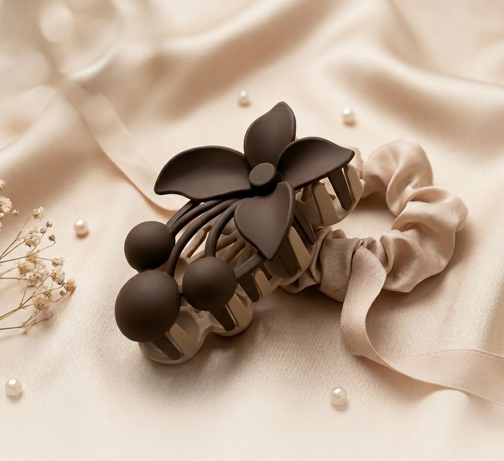 dual tone brown floral hair clutcher | matte finish strong grip hair clip dual tone brown floral hair clutcher | matte finish strong grip hair clip
