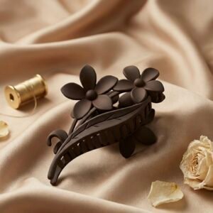 matte brown floral hair clutcher | elegant flower design hair clip