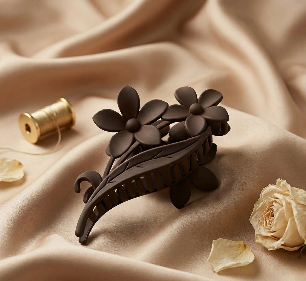 matte brown floral hair clutcher | elegant flower design hair clip matte brown floral hair clutcher | elegant flower design hair clip