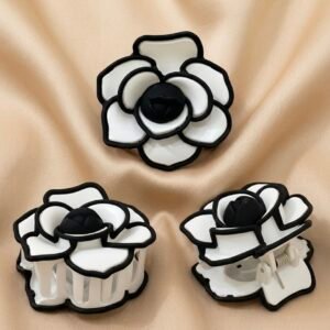 black & white floral hair clutch | elegant camellia style hair clip