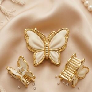 elegant butterfly hair clutcher | white & gold luxury hair clip