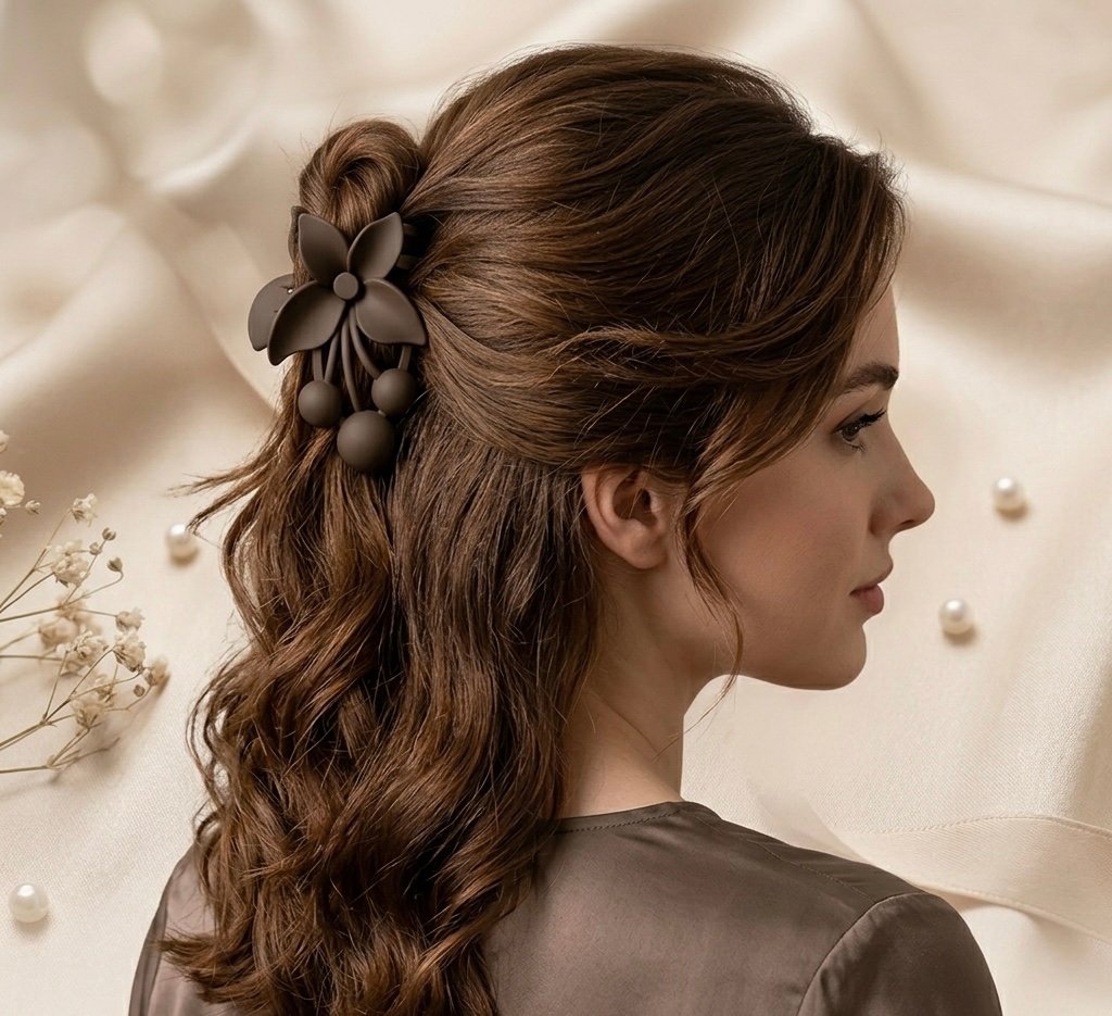 dual tone brown floral hair clutcher | matte finish strong grip hair clip dual tone brown floral hair clutcher | matte finish strong grip hair clip